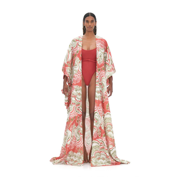 NWT Andrea Iyamah Gamba Abstract Mushroom Cover-Up Robe Multicolor One Size - Picture 1 of 10